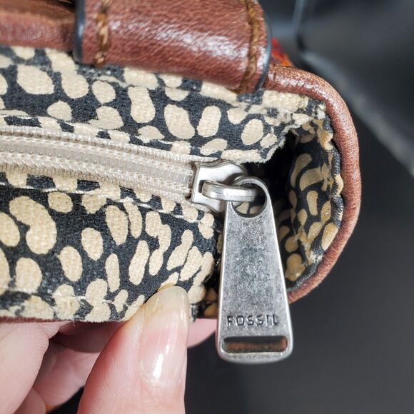 Fossil Key-Per Orange Canvas Tote Shoulder Bag Geometric Print - Picture 6 of 10